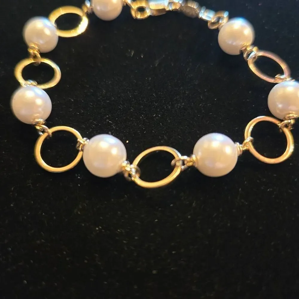 Pearl & 24 KT GB Gold Link Bracelet